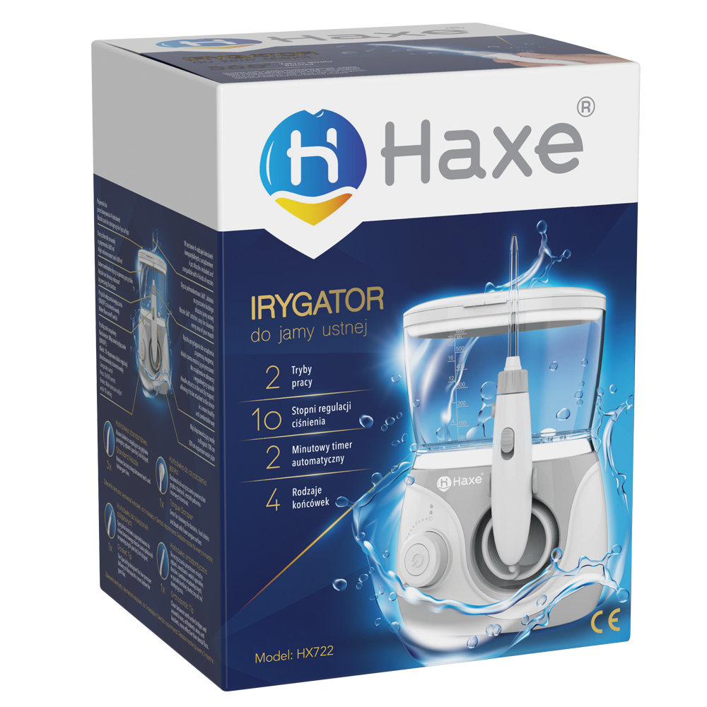 Irigitor bucal multifunctional pentru curatare si masaj Haxe HX722, 10 niveluri de intensitate, 5 duze, presiune 30 -110 PSI, rezervor 600 ml